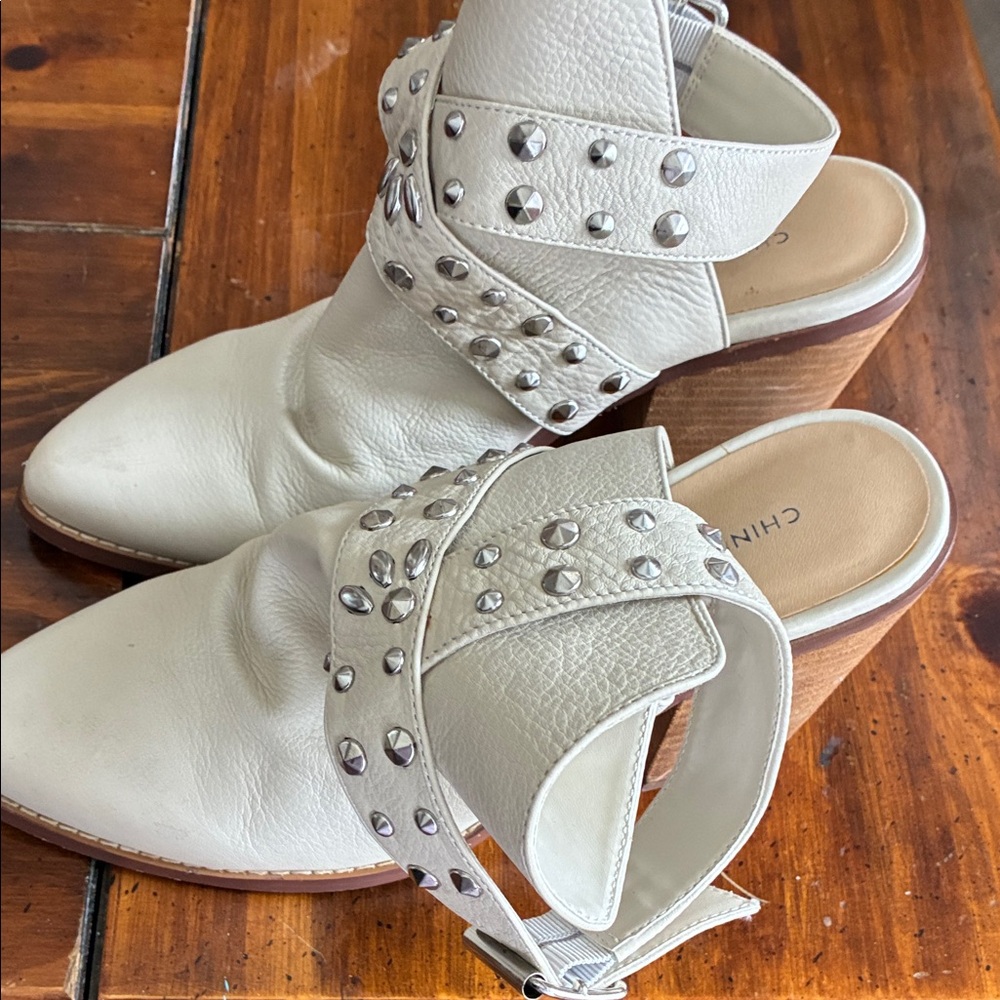 Chinese Laundry Cream Studded Heeled Boots